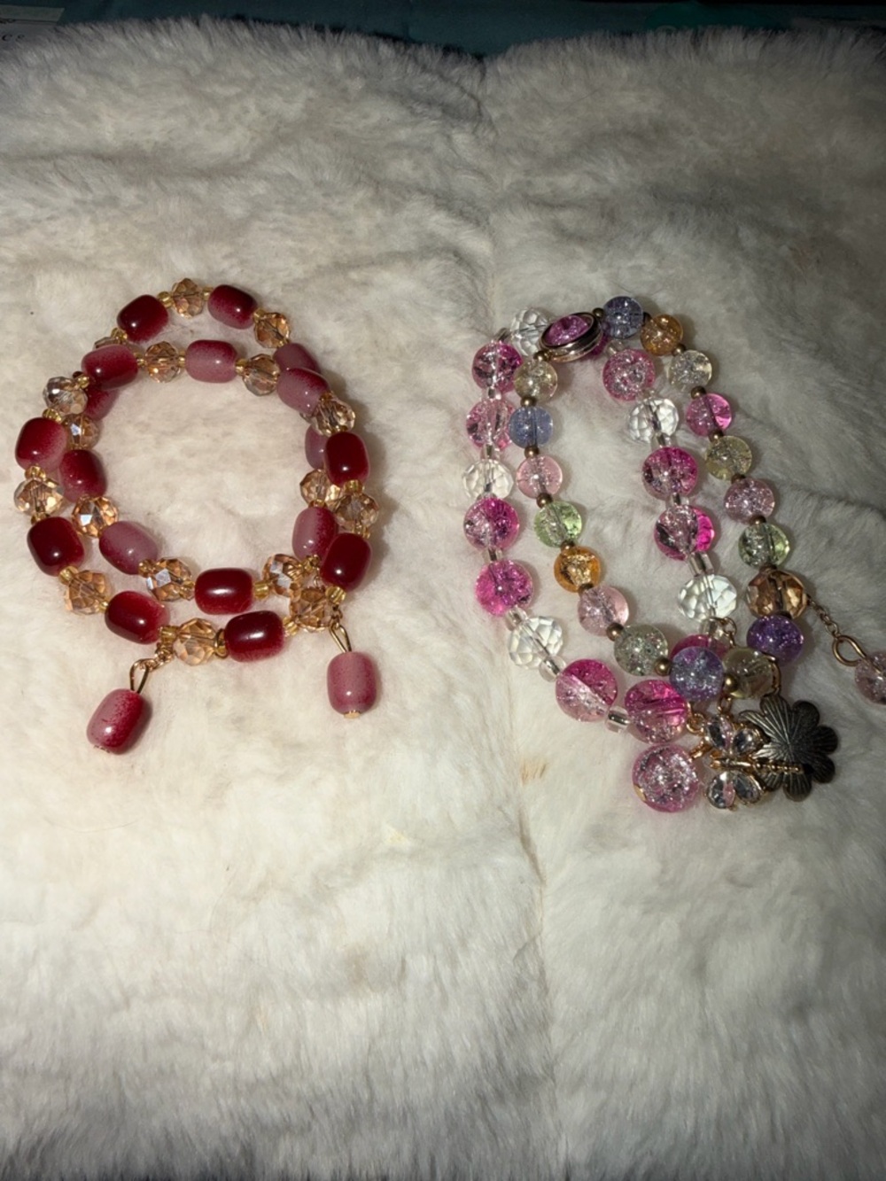 Burgundy and Multicolor Beaded Bracelet Set - 4 in total